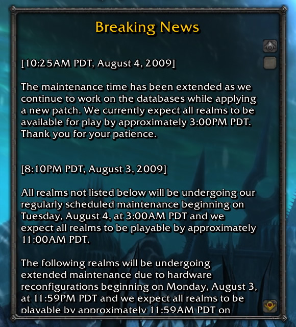 WoW Extended Maintenance for Patch 3.2